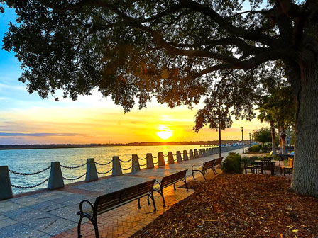 Beaufort Town on the water at sunset